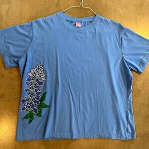 LAT Bluebonnet Texas rhinestone blue cotton top womens 2XL